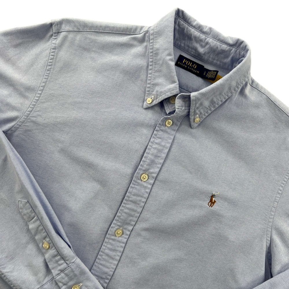 Polo Ralph Lauren Oxford Cloth Button Down Shirt Men L Blue Long Sleeve OCBD Ivy